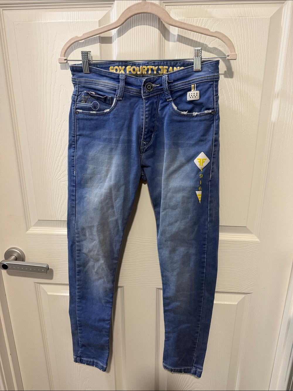 Fox 40 Blue Skinny Jeans with Yellow Accent